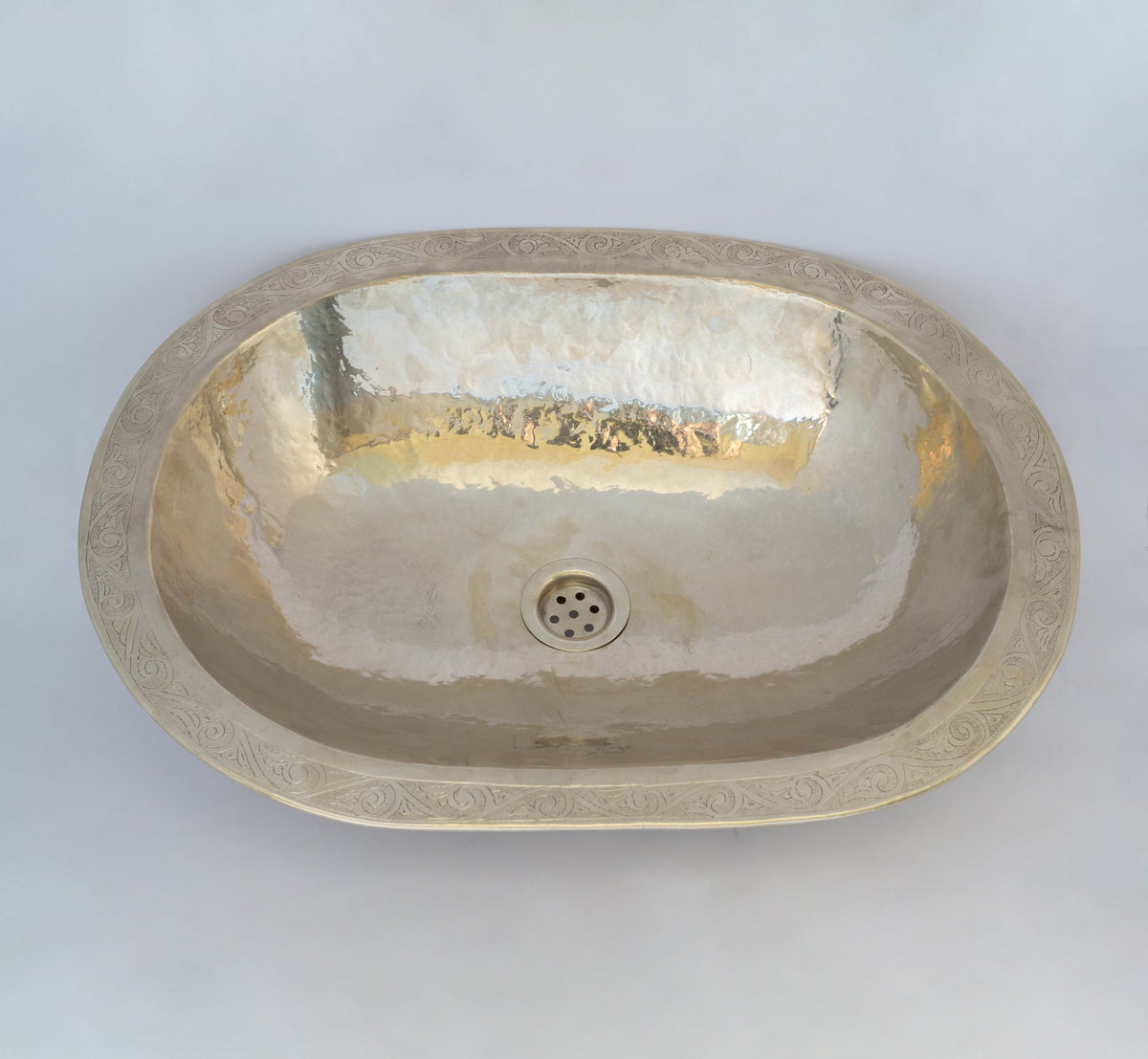 Oval Silver Bathroom Sink – German Silver Vessel Sink – Countertop Washbasin for Powder Room - Insideast