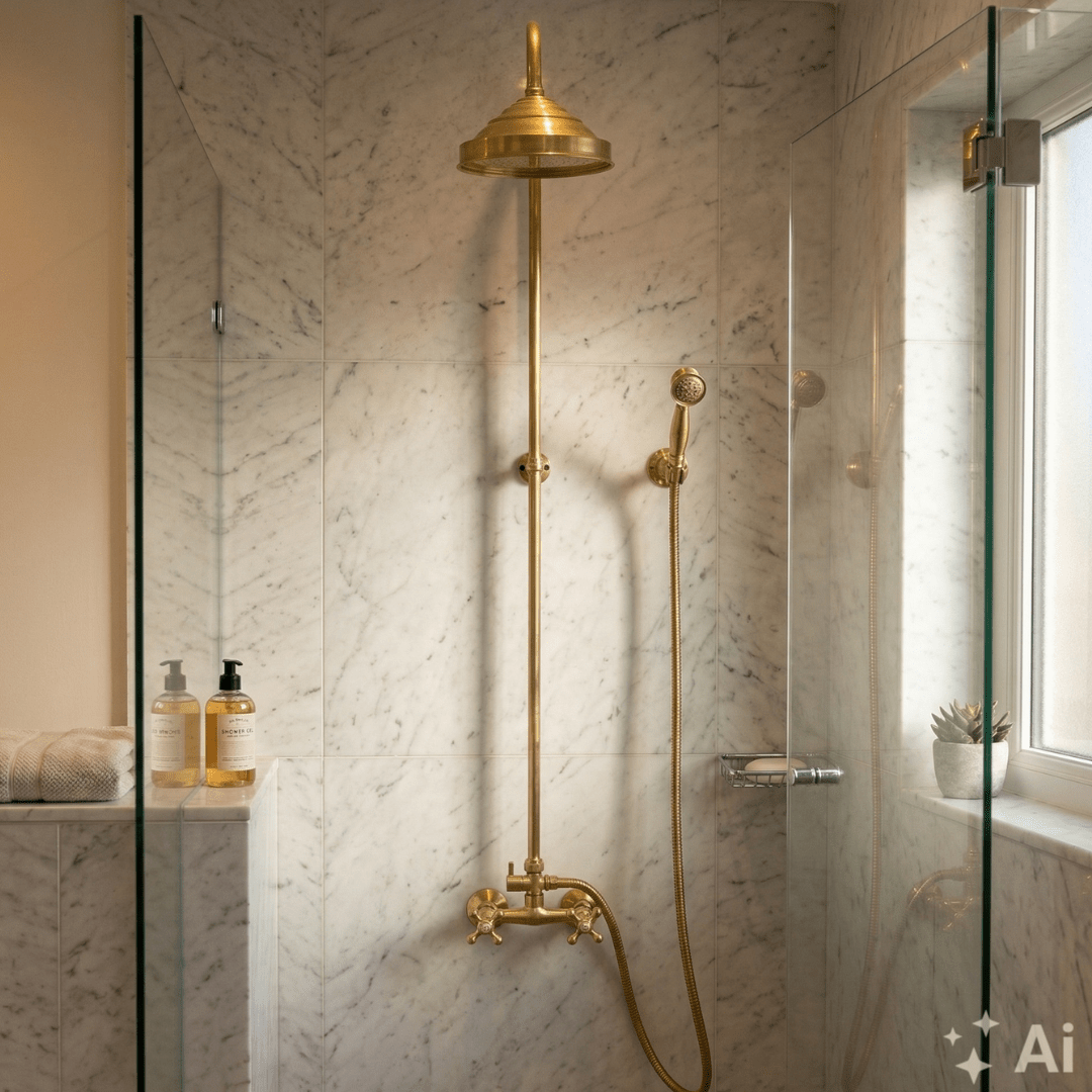 Heritage - Unlacquered Brass Exposed Shower System With Handheld - Insideast