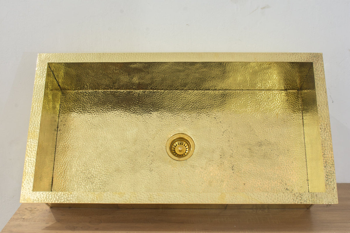 40" Hammered Unlacquered Brass Farmhouse Sink, Customizable Solid Brass Undermount Kitchen Sink, Single Basin Farmhouse Sink - Insideast