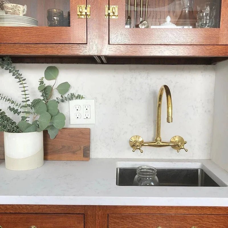 8″ Unlacquered Brass Kitchen Wall Mount Faucet, Gooseneck Faucet - Insideast