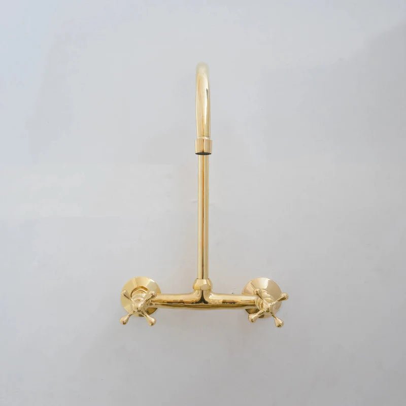8″ Unlacquered Brass Kitchen Wall Mount Faucet, Gooseneck Faucet - Insideast