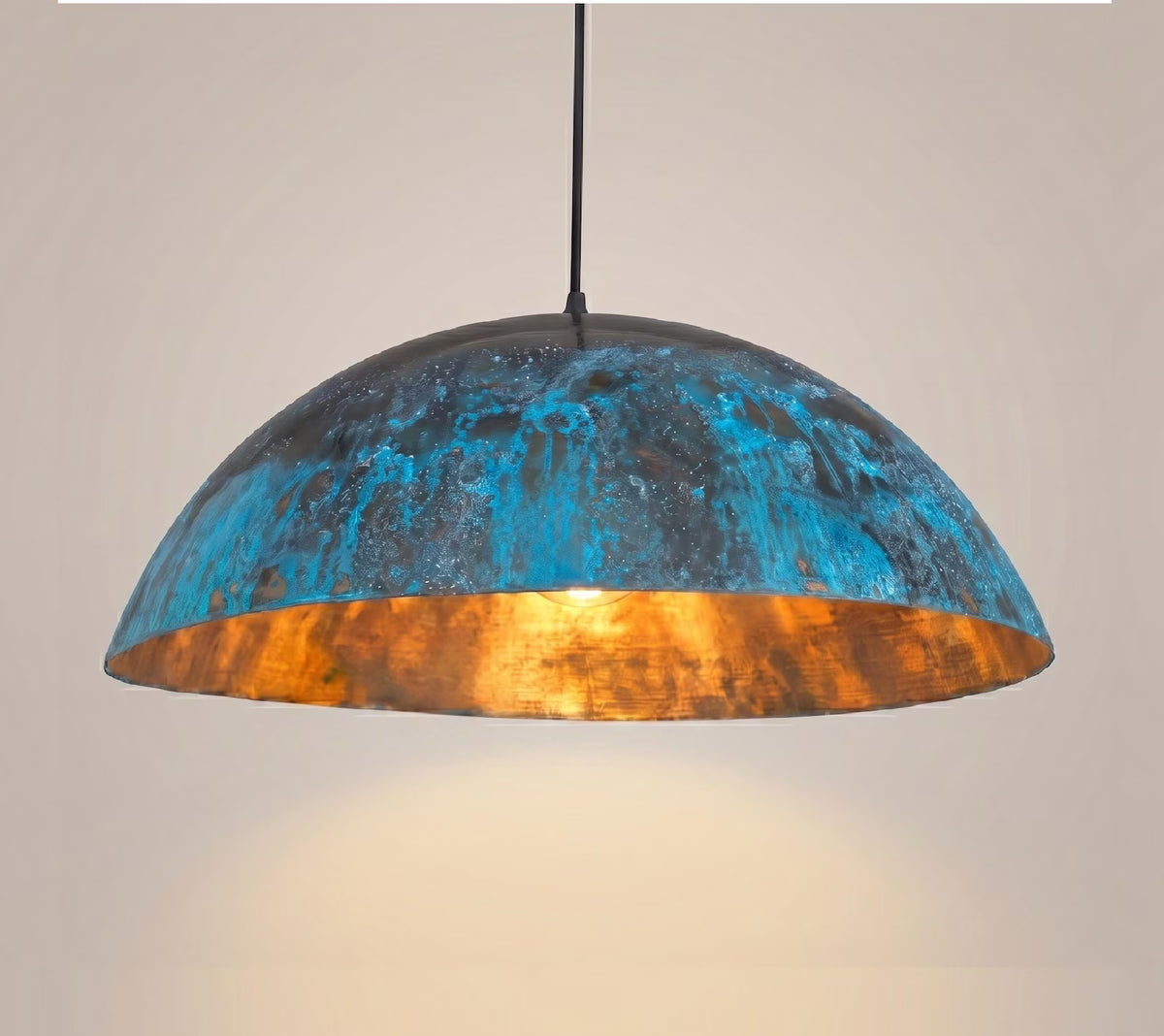 Copper Dome Pendant Light, Blue Patina Hanging Lamp, Ceiling Fixture for Entryway