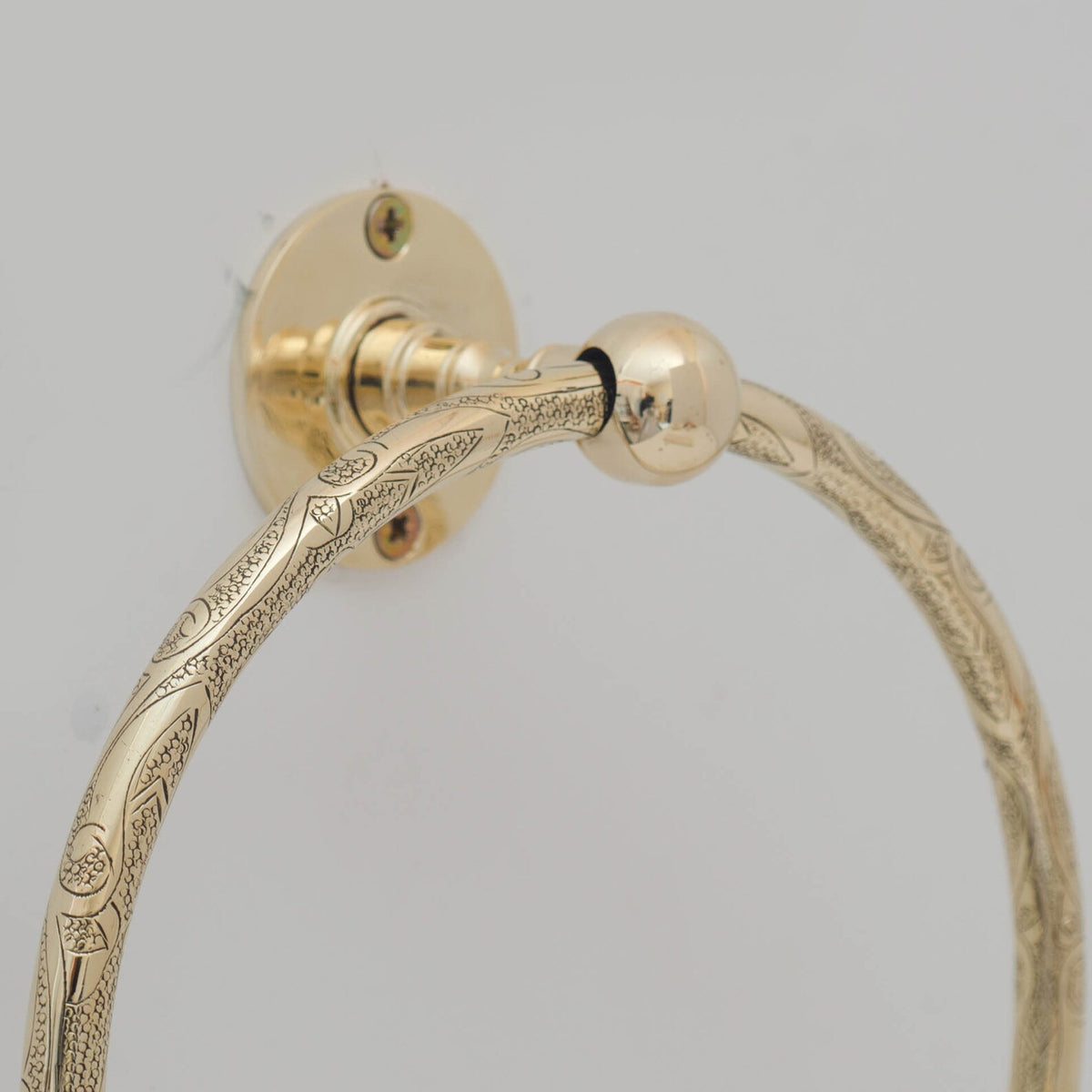 Unlacquered Brass Engraved Towel Hanger, Bathroom Wall Mounted Towel Ring