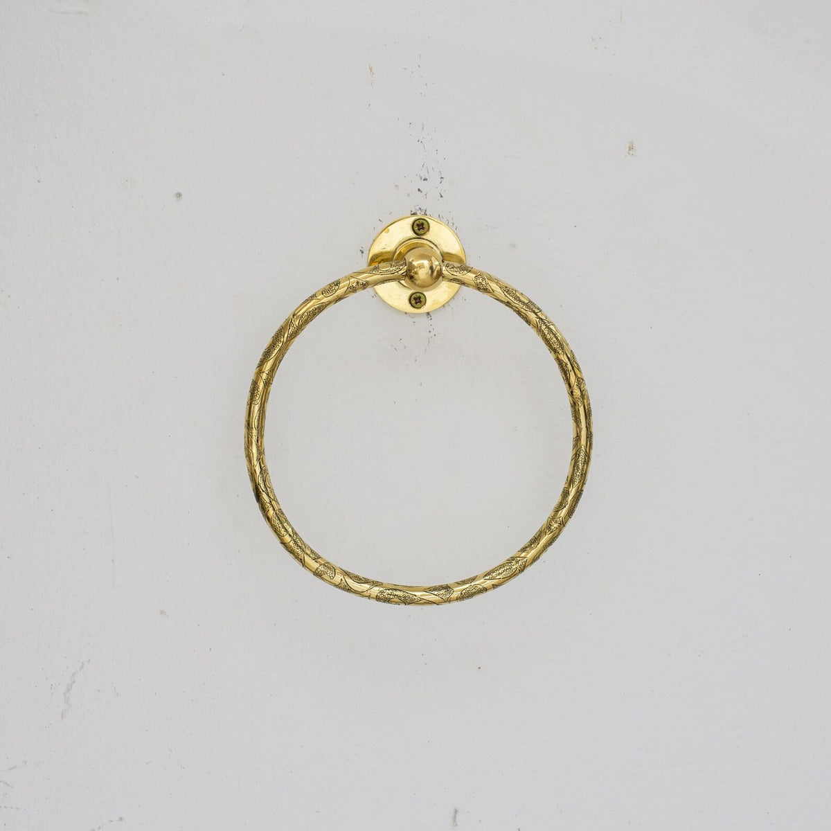 Unlacquered Brass Engraved Towel Hanger, Bathroom Wall Mounted Towel Ring