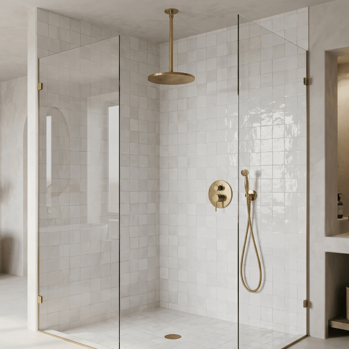 Unlacquered Brass 2 - Outlet Shower, Ceiling Shower System, Overhead Shower With Handheld, Ceiling Mount Showerhead And Hand Shower - Insideast