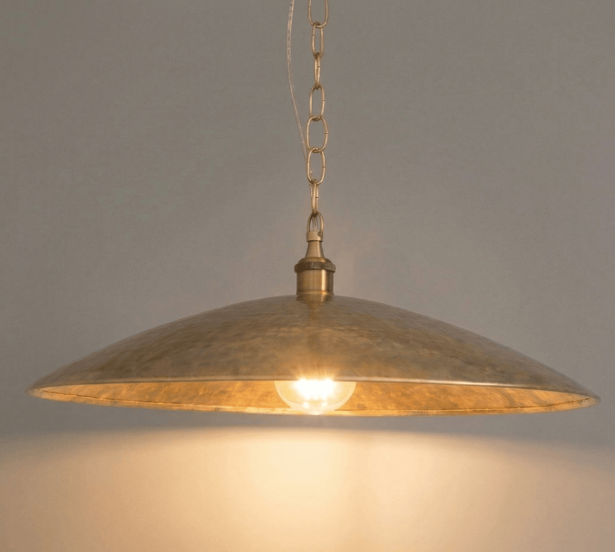Wide Brass Island Light | Shallow Dome Dining Pendant - Insideast