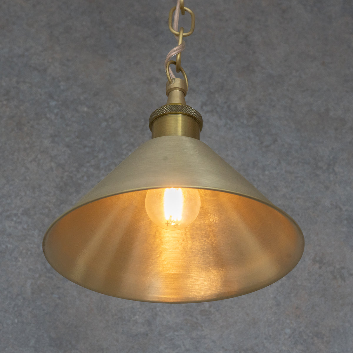 Brushed Brass Minimalist Cone Pendant – Mid - Century Modern Industrial Hanging Light - Insideast