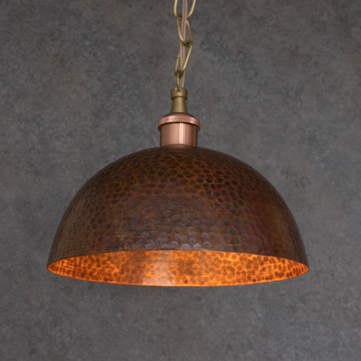 Textured Antique Copper Dome Pendant - Hand - Hammered Moroccan Industrial Hanging Light - Insideast