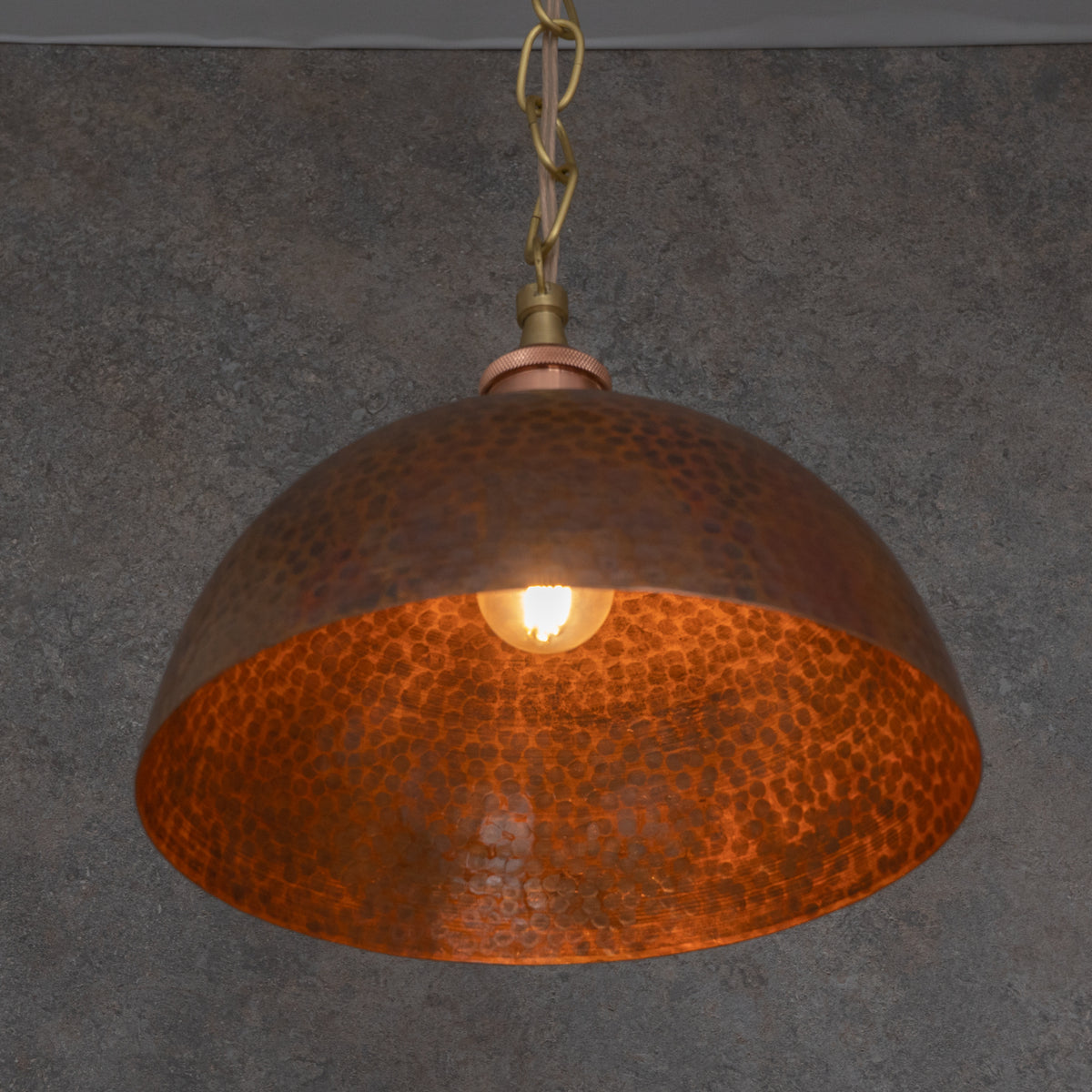 Textured Antique Copper Dome Pendant - Hand - Hammered Moroccan Industrial Hanging Light - Insideast