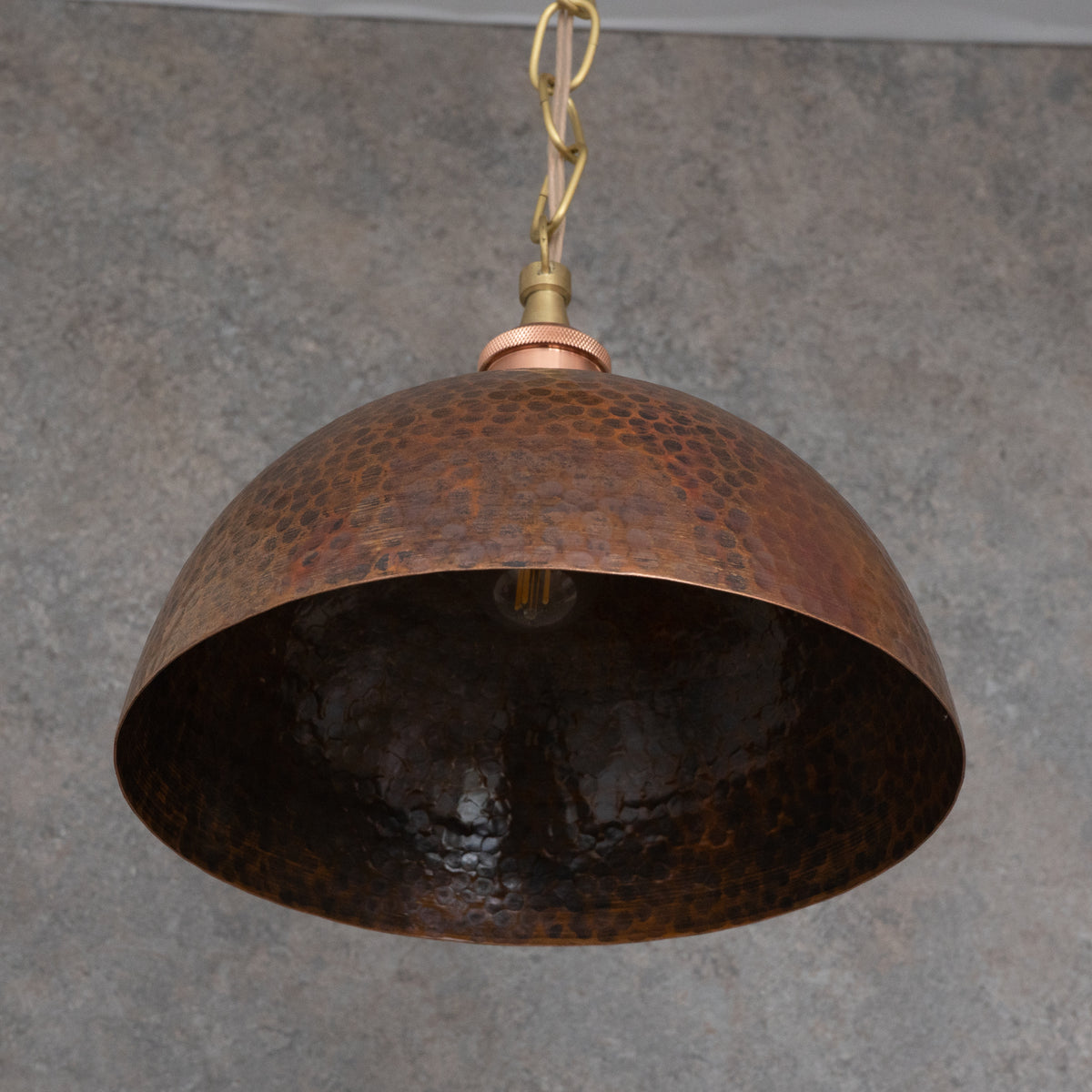 Textured Antique Copper Dome Pendant - Hand - Hammered Moroccan Industrial Hanging Light - Insideast