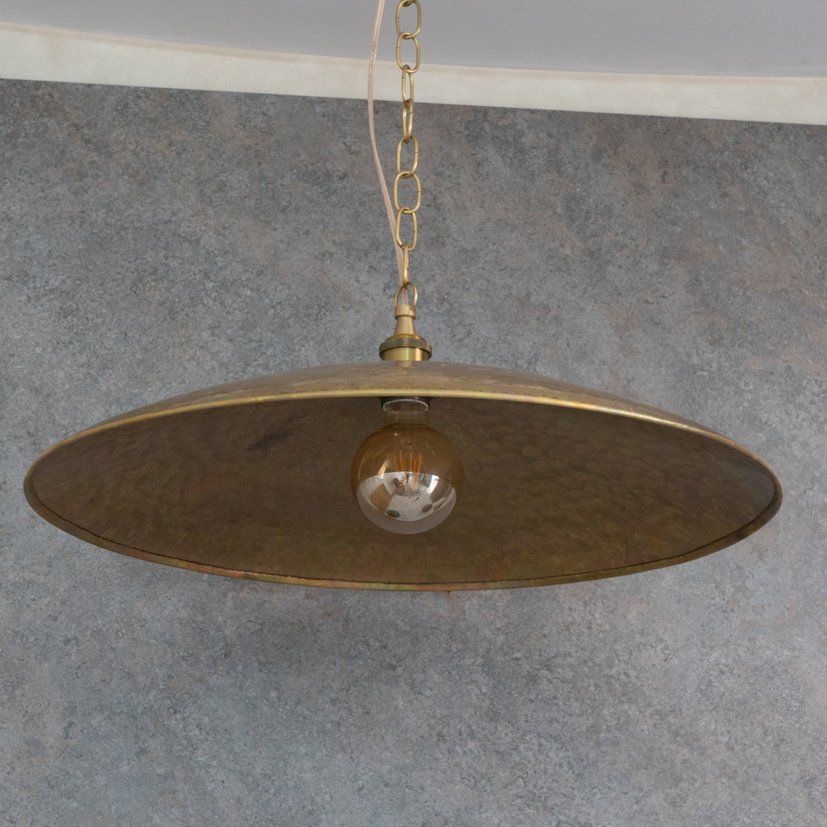 Wide Brass Island Light | Shallow Dome Dining Pendant - Insideast