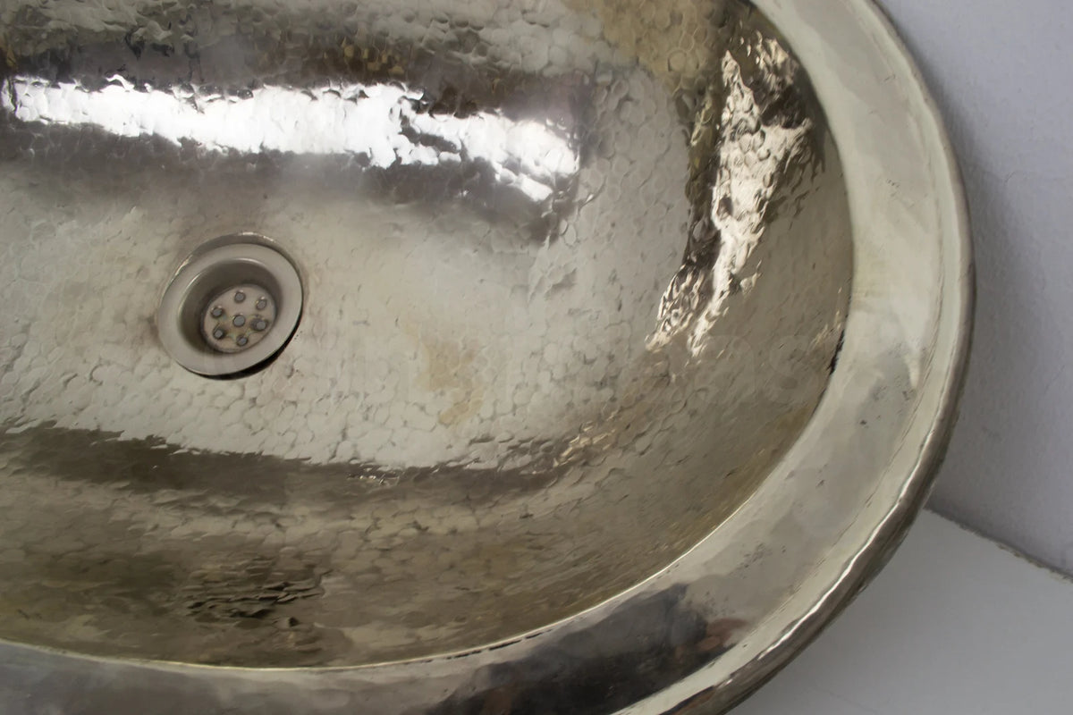 Handcrafted Smooth Oval Solid German Silver Sink, Drop In Sink (17,125”x11”)