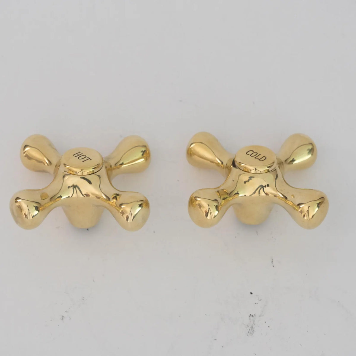 Solid Brass Cross Faucet Handles, Vintage Hot Cold Replacement Pair