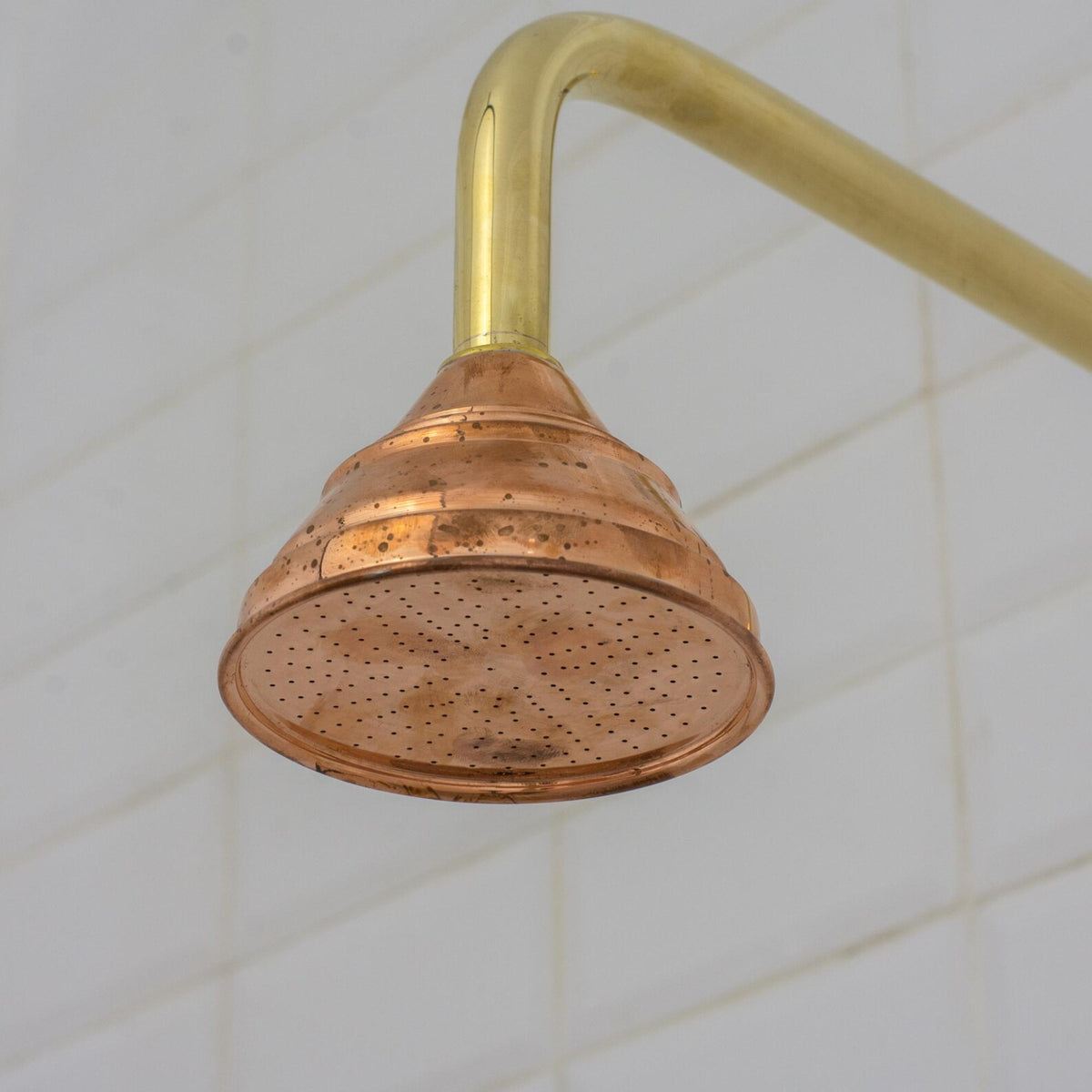 Handmade Solid Copper Shower Head, 4" Rain Shower Rose, Rustic Farmhouse Fixture