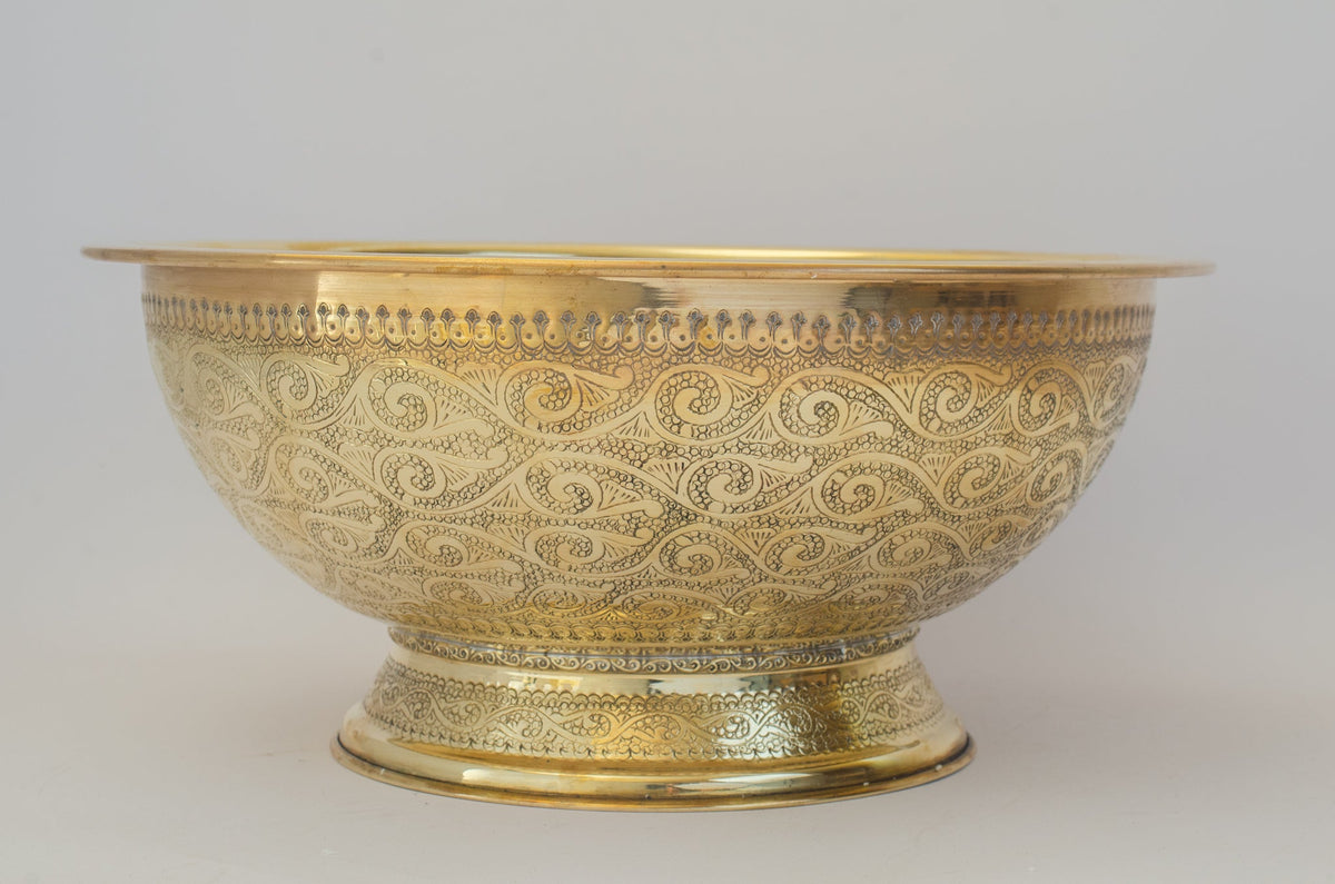 Antique Brass Bowl Vessel Sink Engraved Bathroom Vanity Basin, Gold Vintage Engraved Sink - Insideast