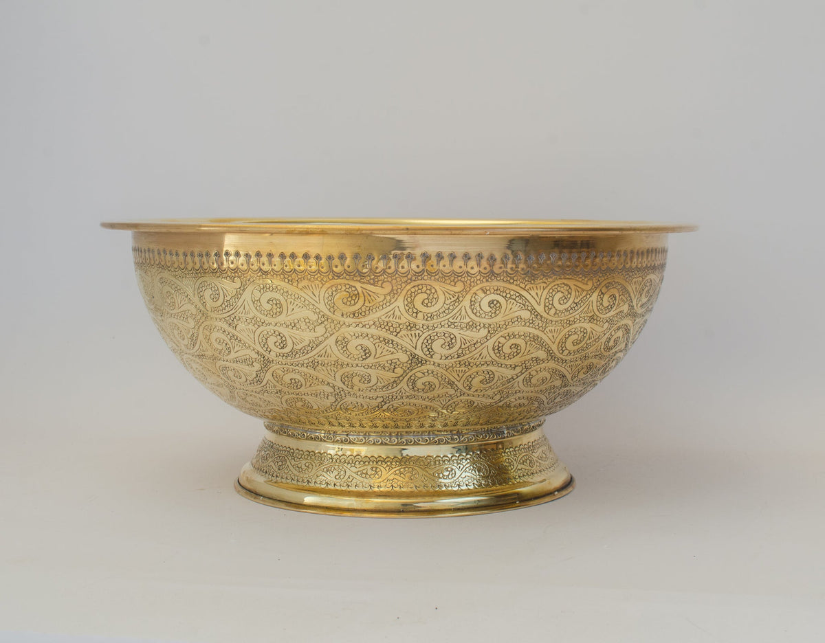 Antique Brass Bowl Vessel Sink Engraved Bathroom Vanity Basin, Gold Vintage Engraved Sink - Insideast