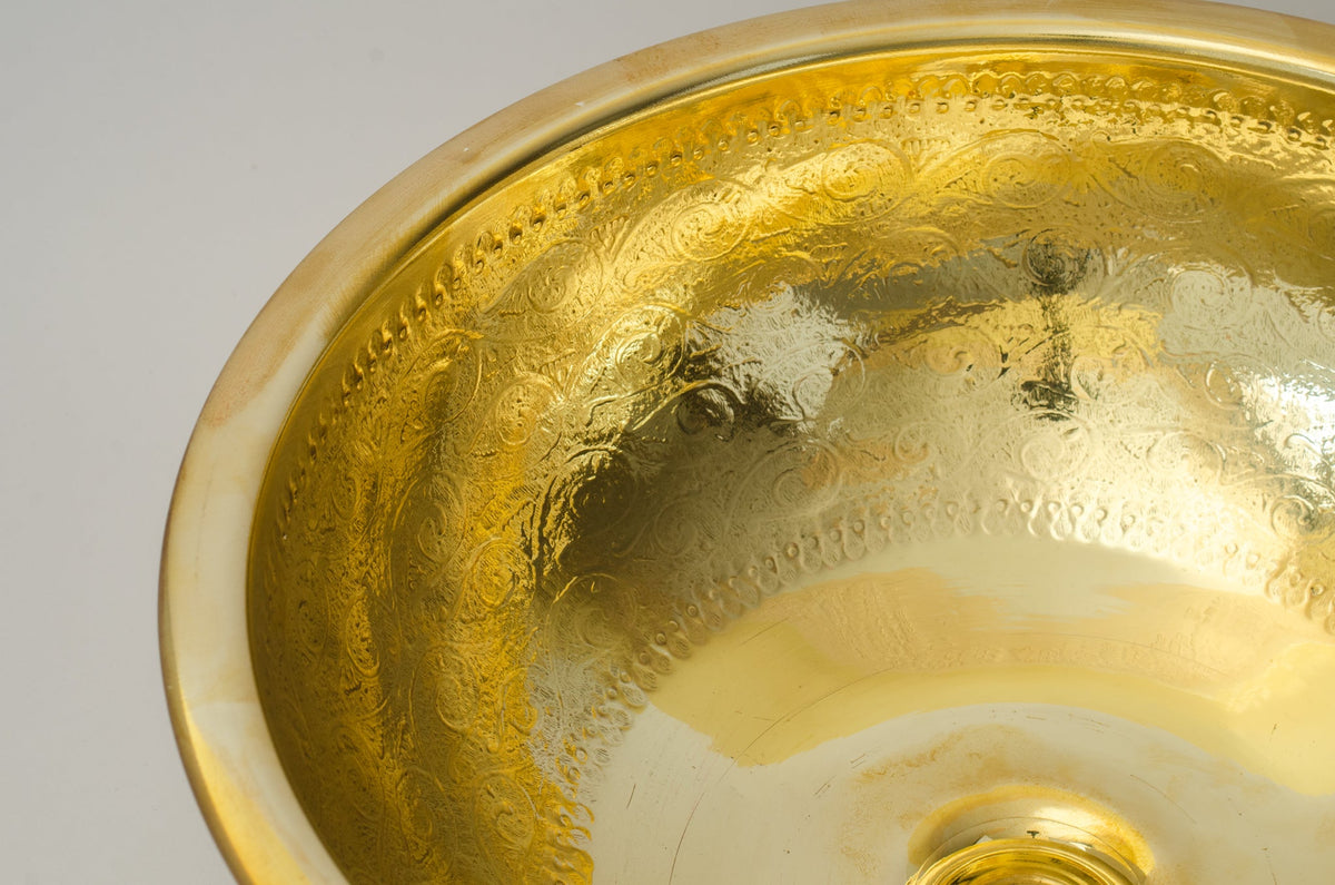 Antique Brass Bowl Vessel Sink Engraved Bathroom Vanity Basin, Gold Vintage Engraved Sink - Insideast
