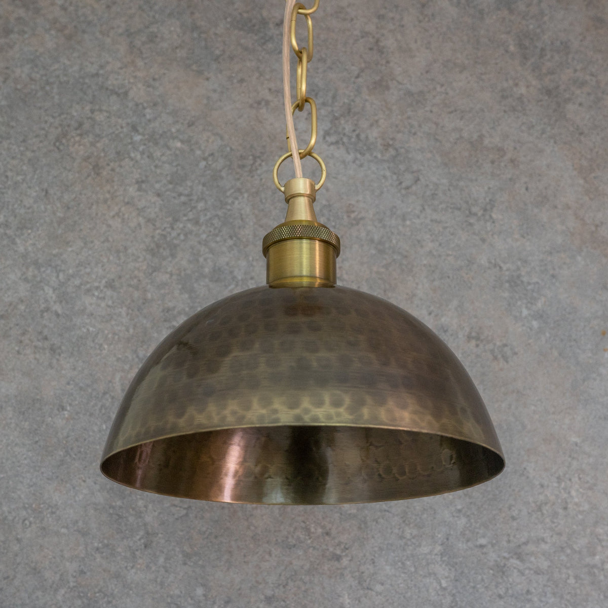 Antique Bronze Hammered Dome Pendant Light - Artisan Patina Finish - Insideast