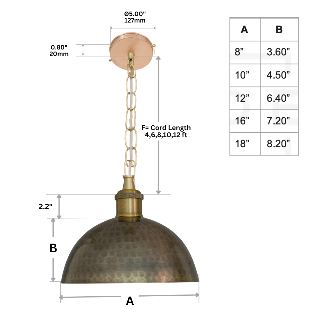 Antique Bronze Hammered Dome Pendant Light - Artisan Patina Finish - Insideast