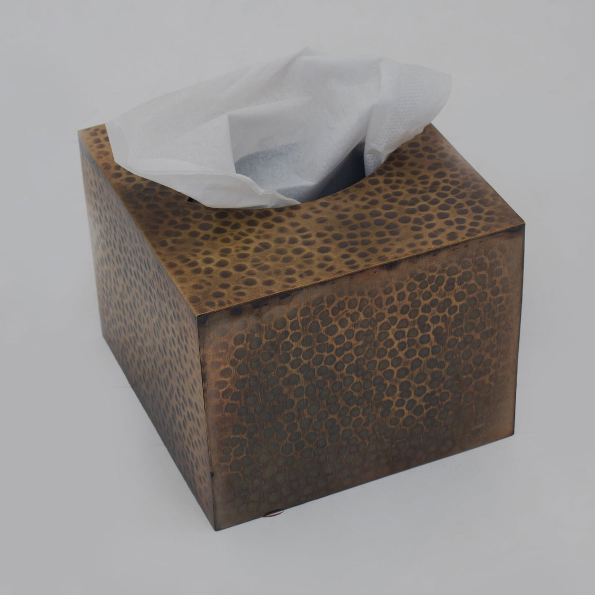 Antique Hammered Brass Cube Tissue Box Cover - Insideast