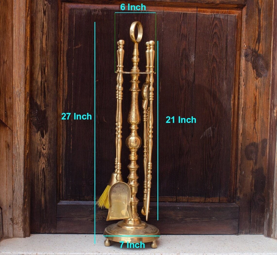 Antique Unlacquered Brass Fireplace Tool - Insideast
