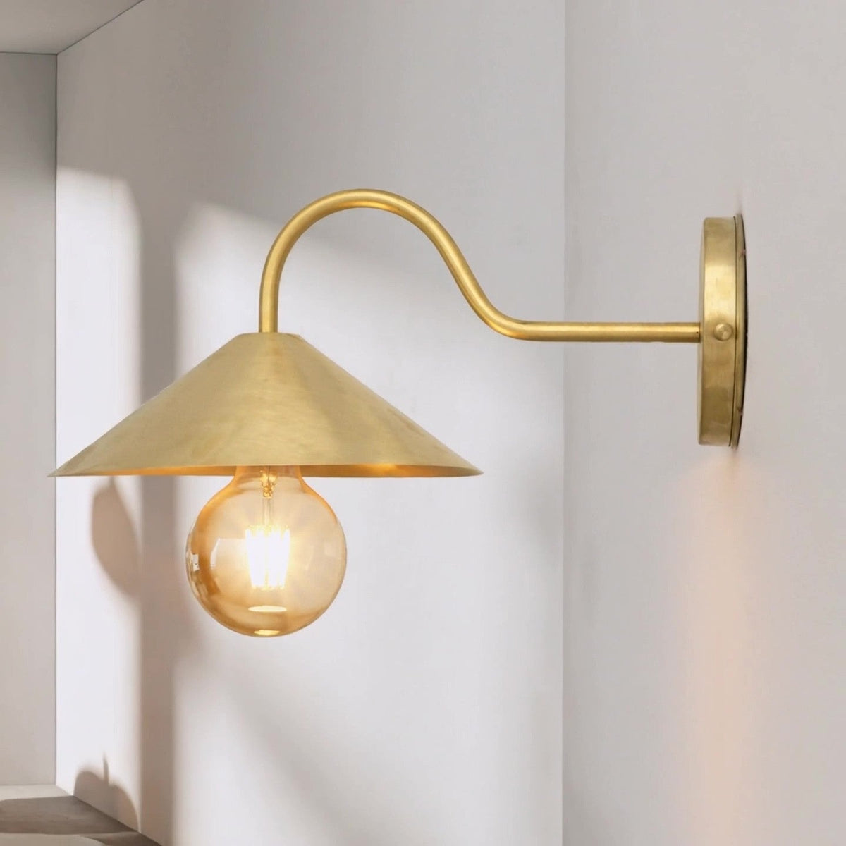 Brass Gooseneck Sconce Light | Cone Shade Wall Lamp - Insideast