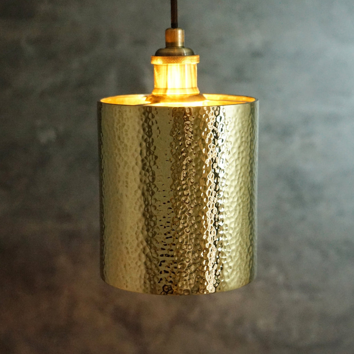 Brass Pendant Light, Hammered Brass Cylindric Pendant Light, Ceiling Light - Insideast