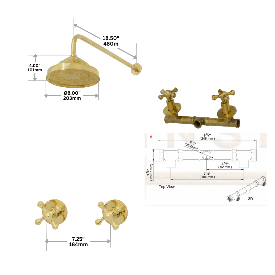 Diagramme des dimensions de la douche
