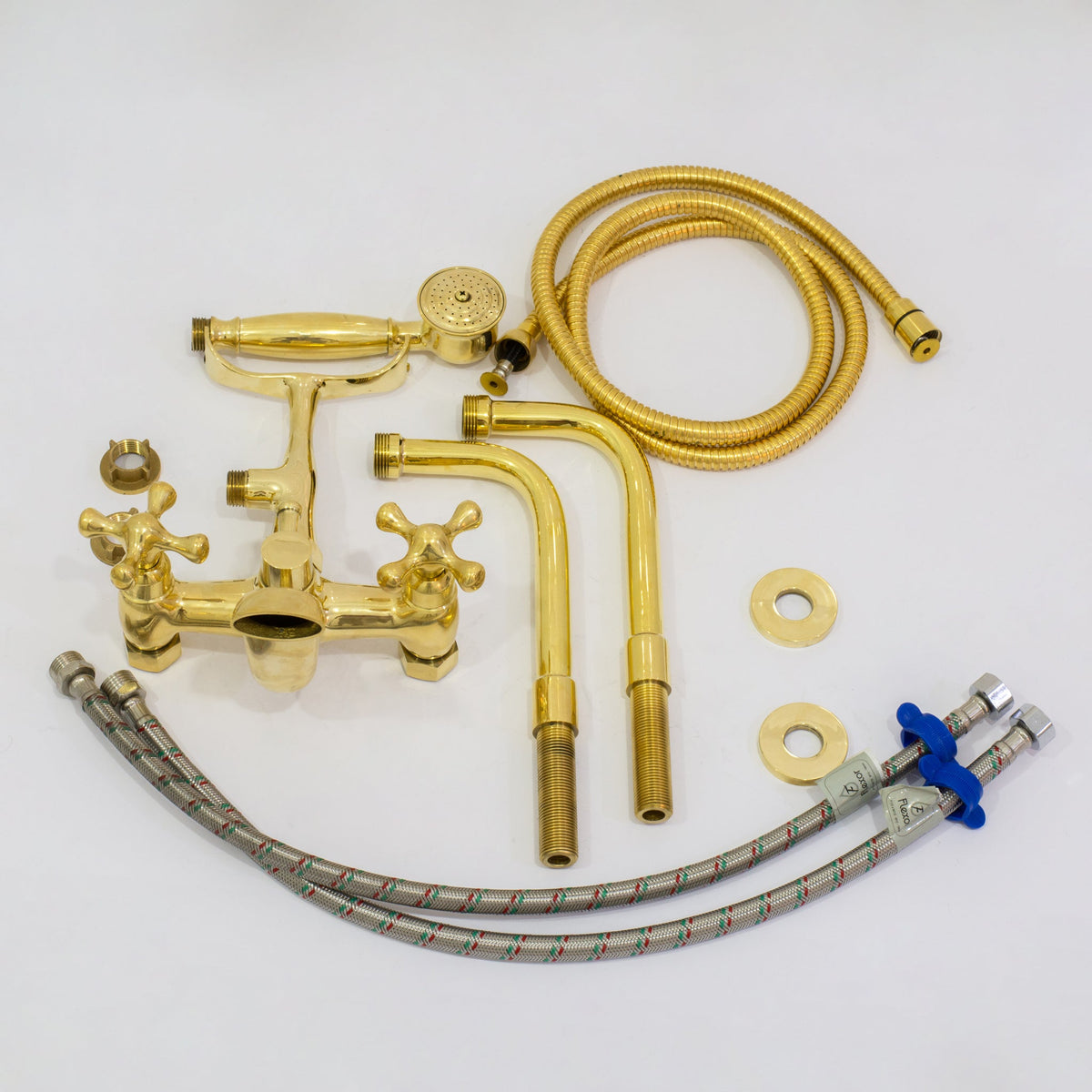 Brass Telephone Tub Filler With Handheld Shower, Deck Mount Tub Filler Handshower, Brass Tub Faucet, 3 - Handle Telephone Faucet - Insideast
