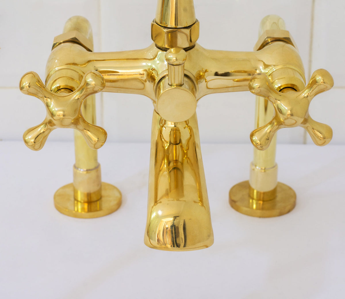 Brass Telephone Tub Filler With Handheld Shower, Deck Mount Tub Filler Handshower, Brass Tub Faucet, 3 - Handle Telephone Faucet - Insideast