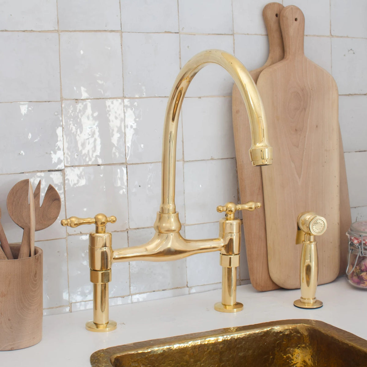 Bridgeford - Unlacquered Brass Kitchen Bridge Faucet - Insideast