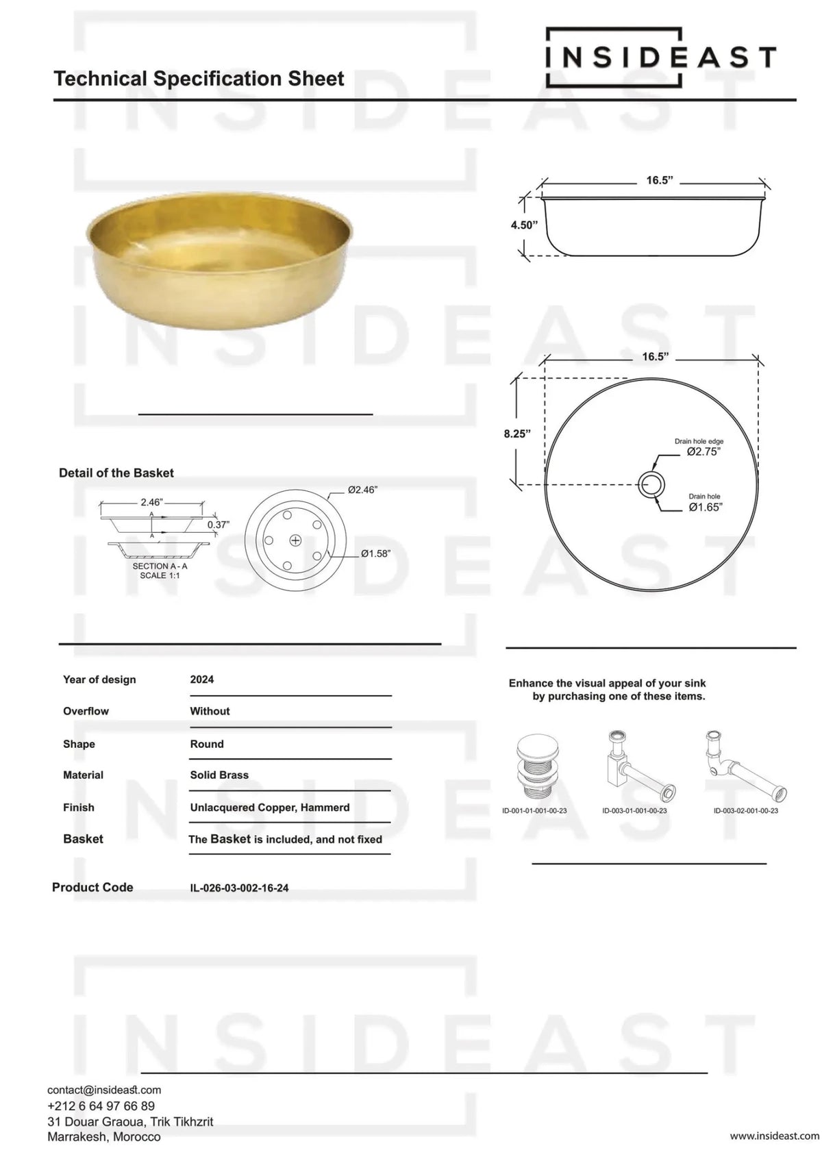 Brushed Brass Bathroom Vessel Sink, Solid Brass Powder Room Basin - Insideast