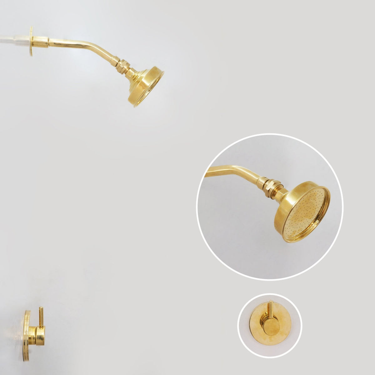 Built - in Solid Brass Shower, Unlacquered Brass Swiveling Showerhead, Rainfall Shower - Insideast