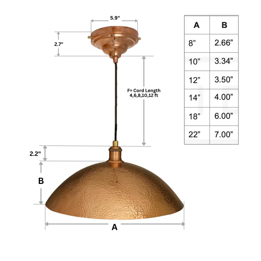 Copper Light Fixture, Hammered Solid Copper Dome Pendant Light, Ceiling Light - Insideast