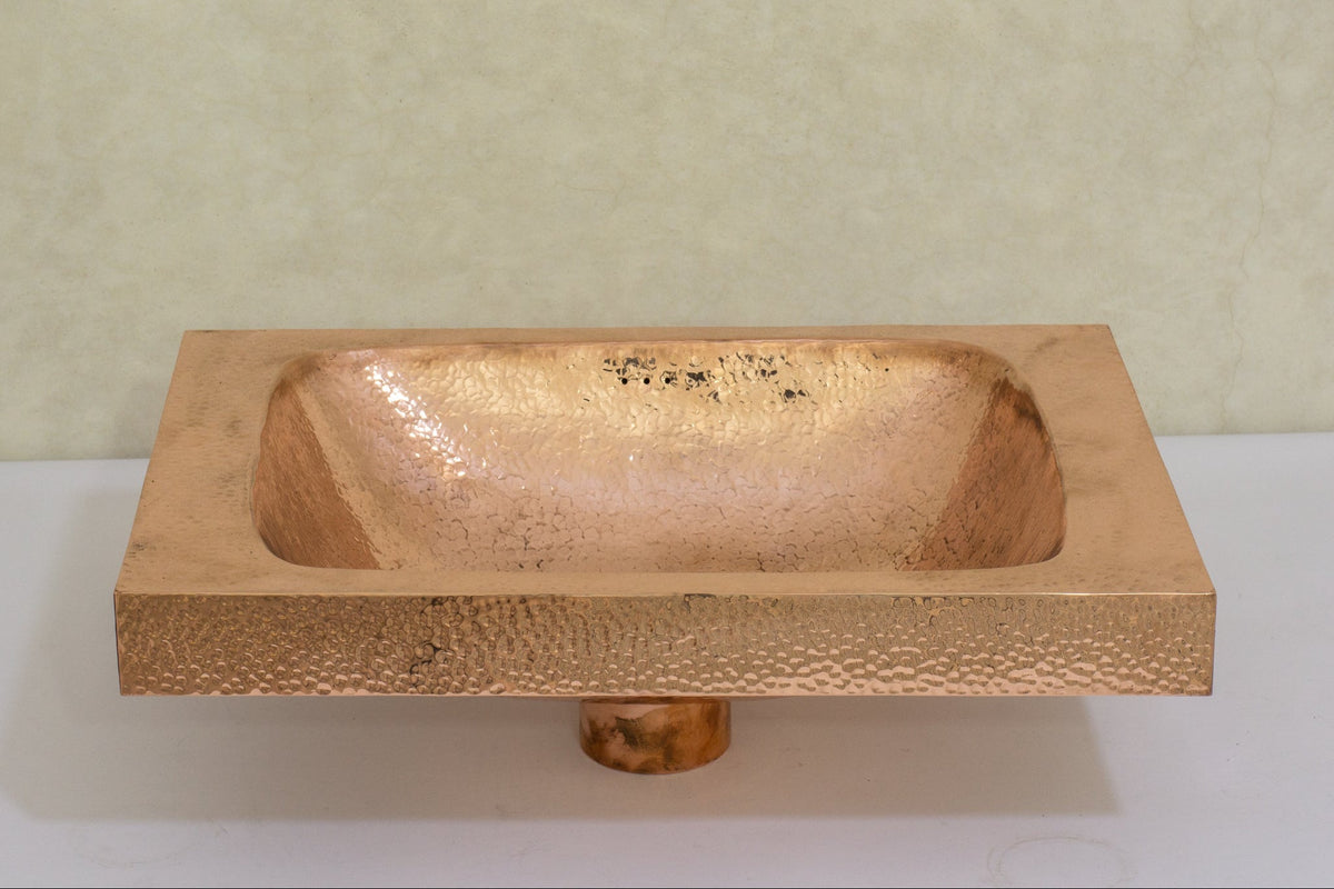 Customizable Raised Profile Bathroom Copper Sink, Hammered Copper Rectangular Sink, Vanity Sink Copper - Insideast