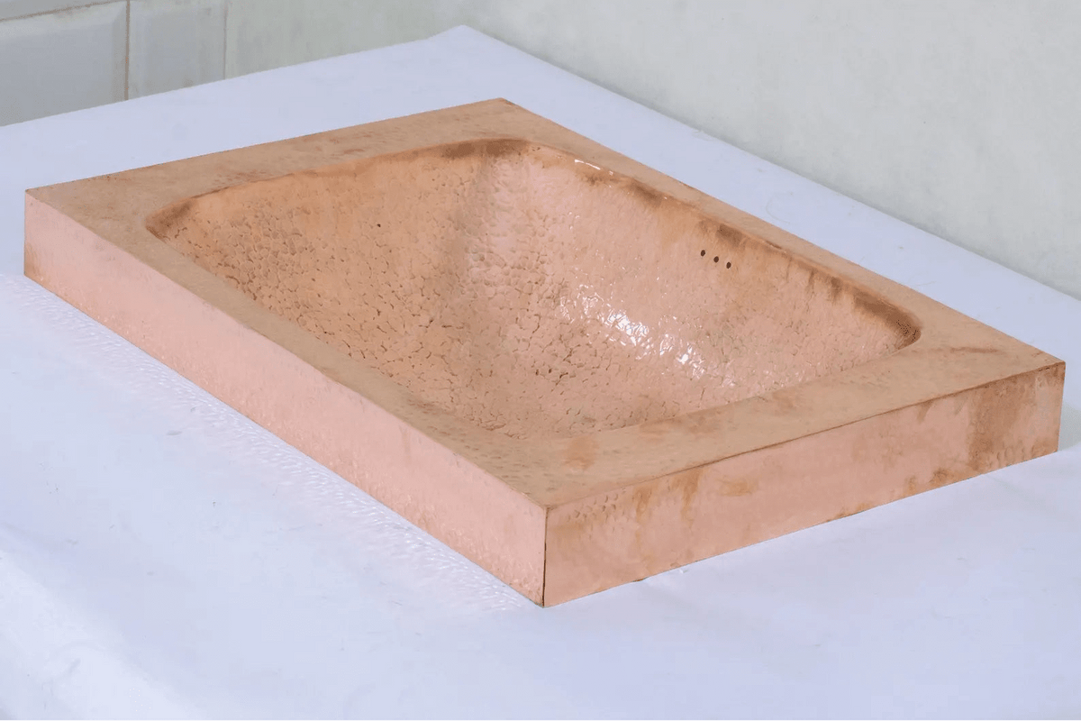 Customizable Raised Profile Bathroom Copper Sink, Hammered Copper Rectangular Sink, Vanity Sink Copper - Insideast