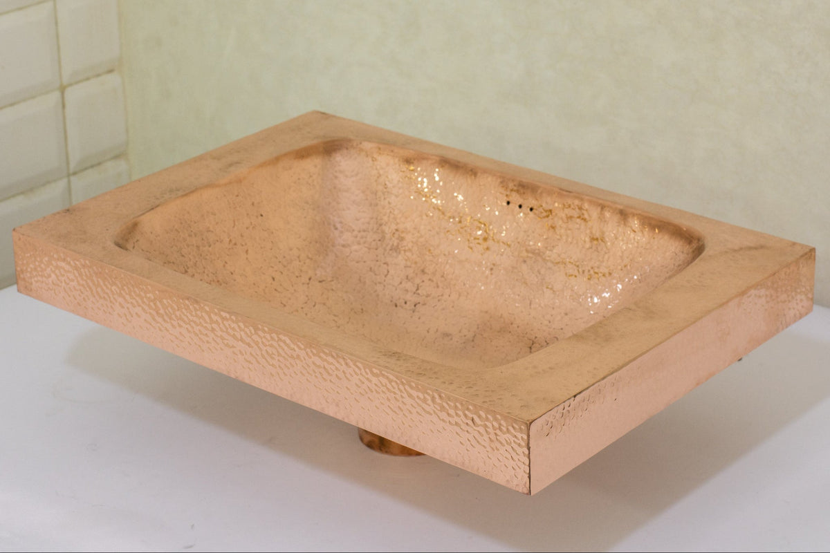 Customizable Raised Profile Bathroom Copper Sink, Hammered Copper Rectangular Sink, Vanity Sink Copper - Insideast