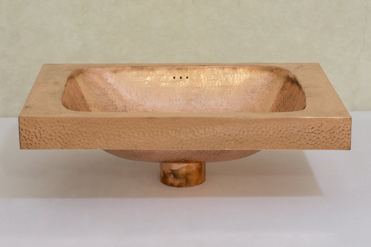 Customizable Raised Profile Bathroom Copper Sink, Hammered Copper Rectangular Sink, Vanity Sink Copper - Insideast