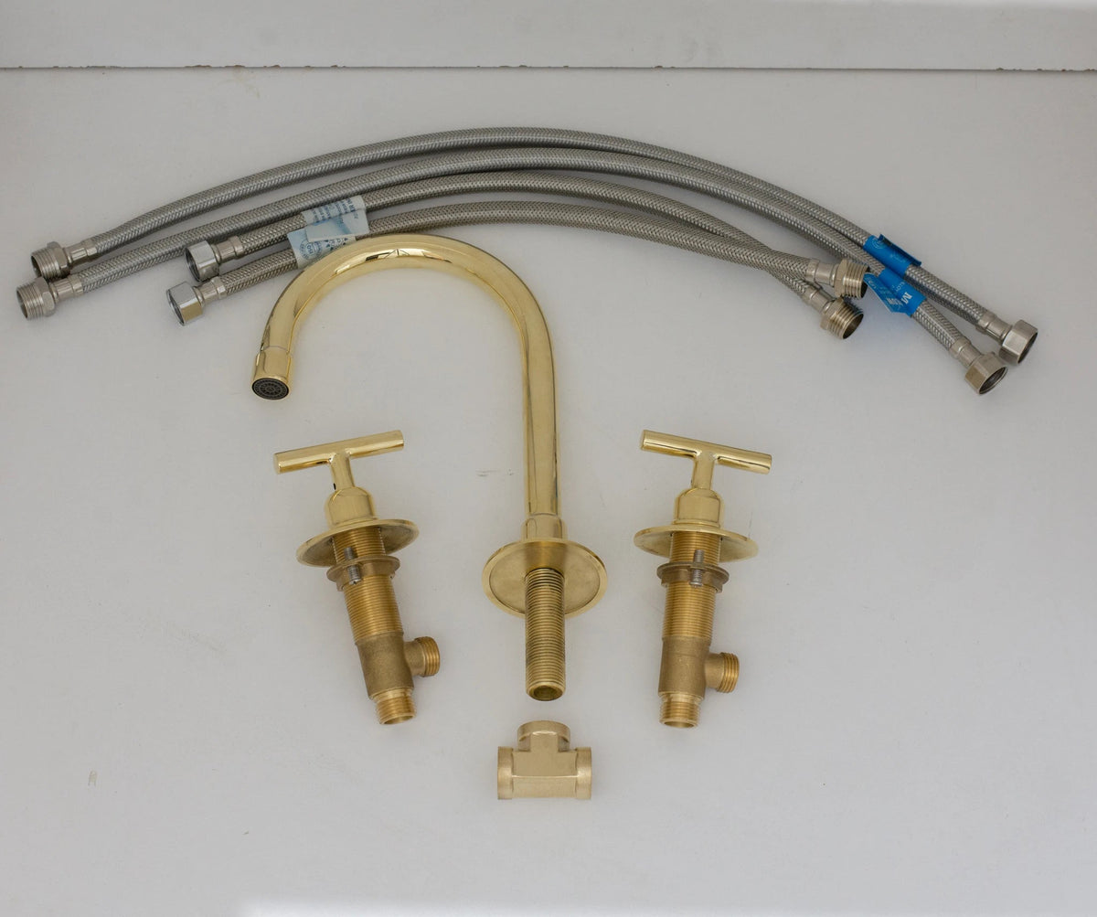Deck Mounted Unlacquered Brass Faucet, Vanity Sink Faucet, Antique Brass Bathroom Faucet - Insideast