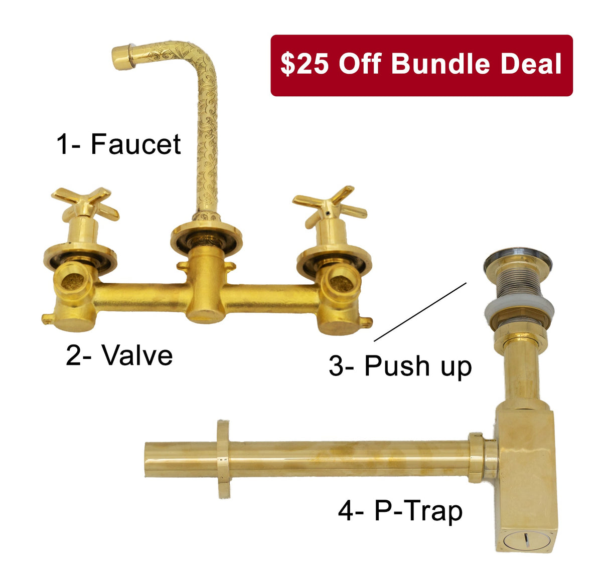 Engraved Solid Brass Built - in Faucet, Unlacquered Bathroom Sink Faucet - Insideast