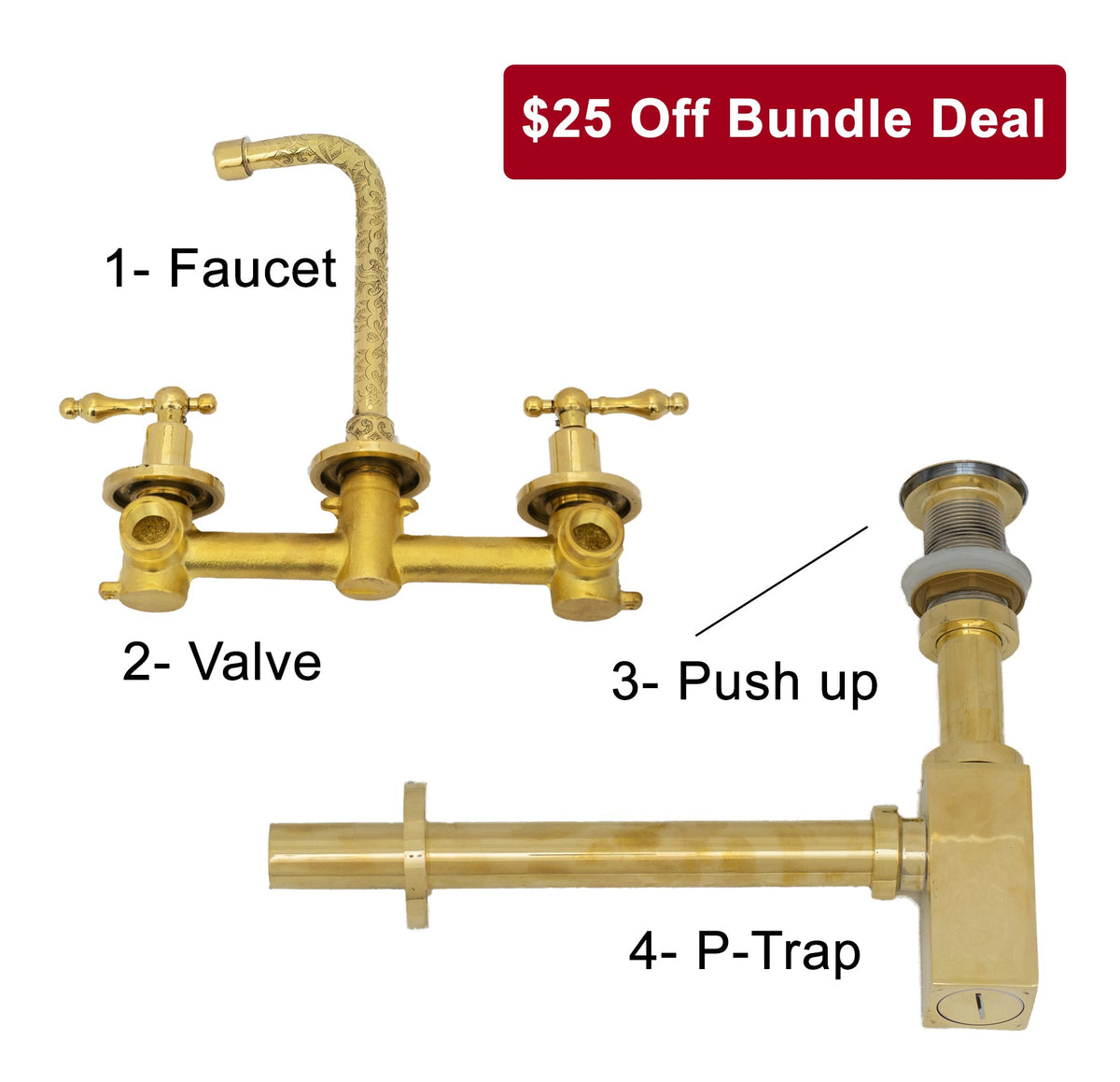 Engraved Solid Brass Built - in Faucet, Unlacquered Bathroom Sink Faucet - Insideast