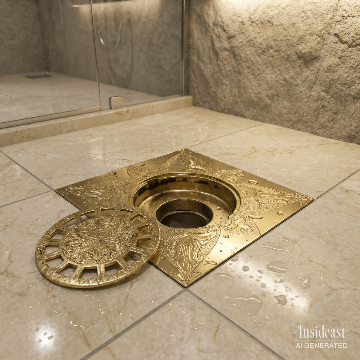 Engraved Traditional Style Brass Floor Drain | Shower floor - Insideast
