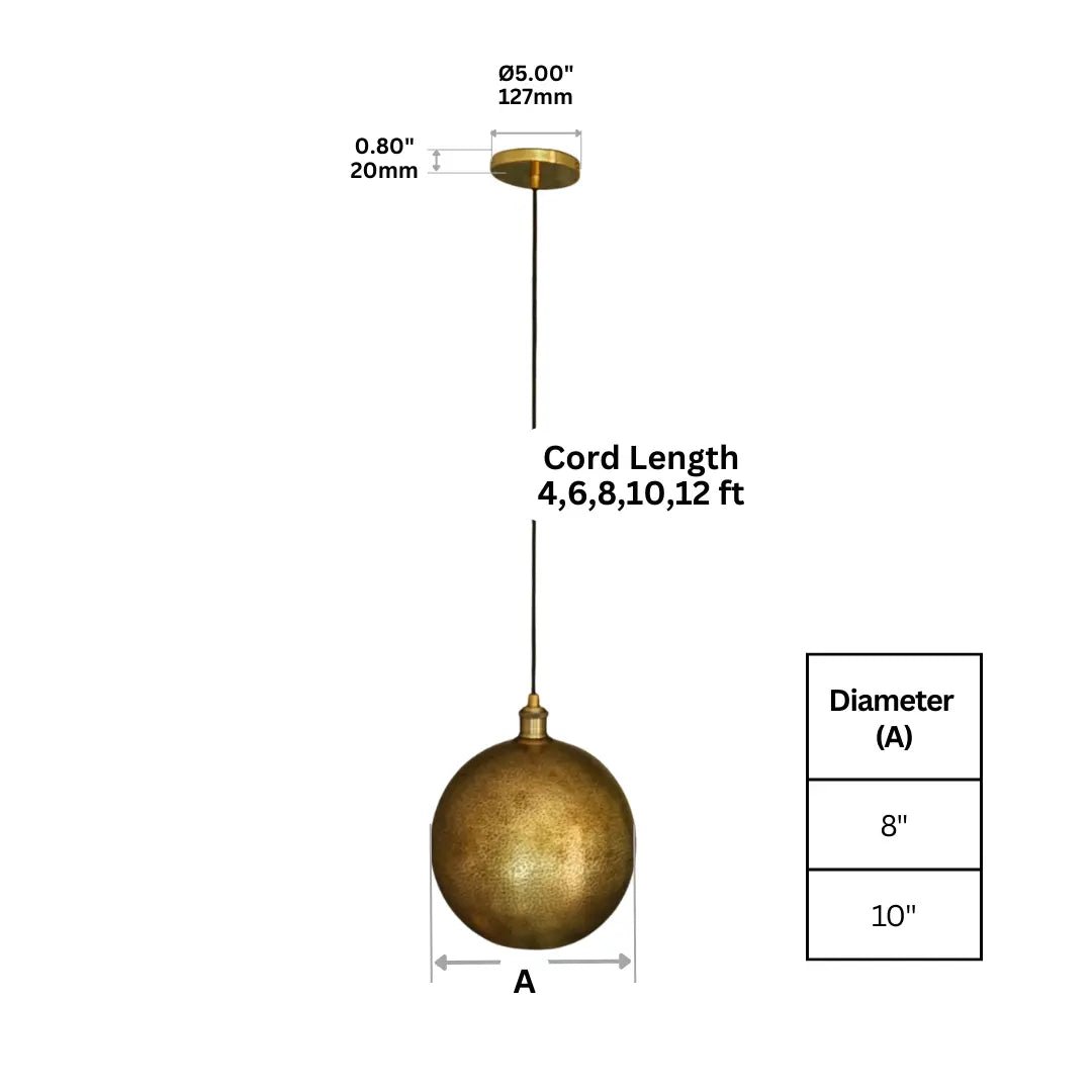 Hammered Brass Ball Pendant Light, Dome Ceiling Light - Insideast