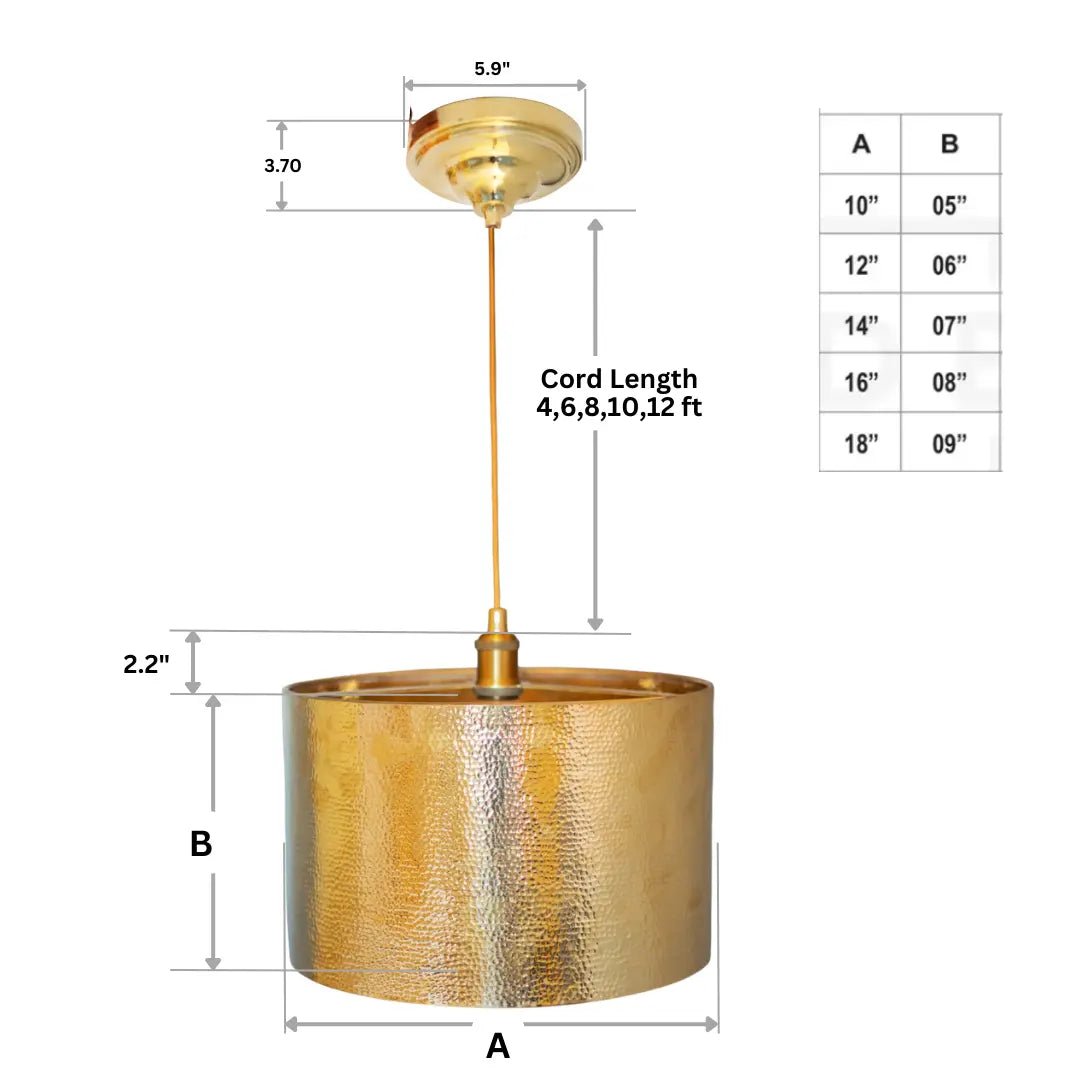 Hammered Brass Cylinder Pendant Light, Unlacquered Brass Pendant Light - Insideast