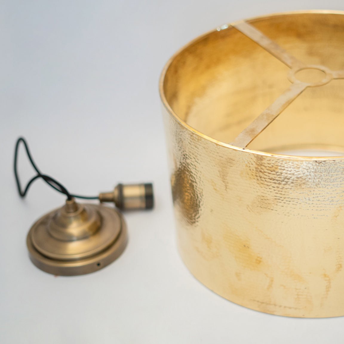 Hammered Brass Cylinder Pendant Light, Unlacquered Brass Pendant Light - Insideast