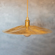Hammered Brass Flat Disc Pendant Light, Brass Plate Lampshade, Flat Circle Shade - Insideast