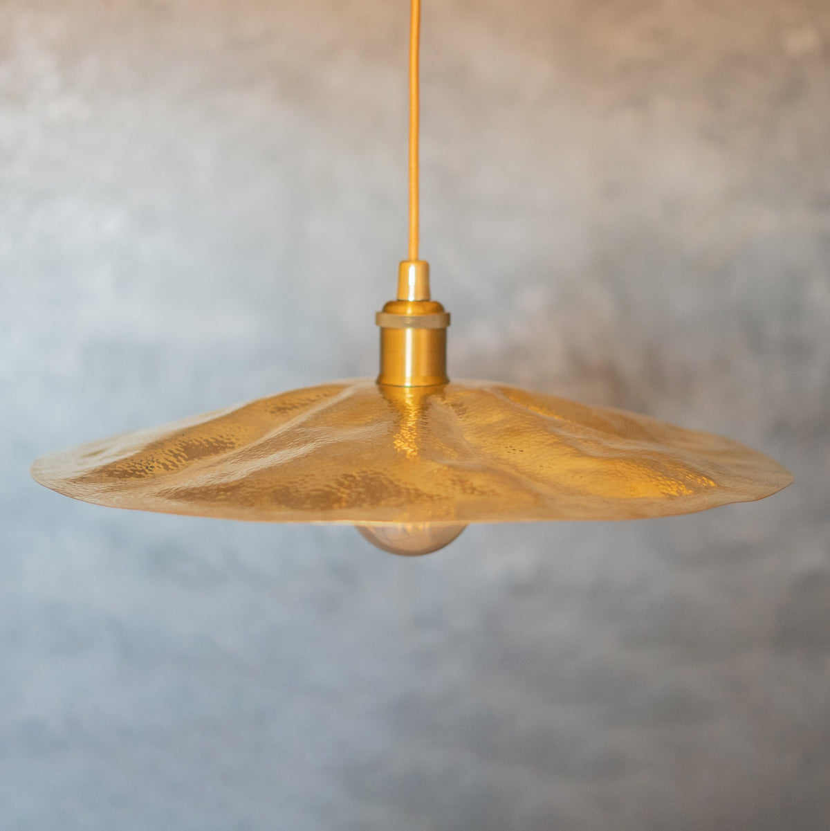 Hammered Brass Flat Disc Pendant Light, Brass Plate Lampshade, Flat Circle Shade - Insideast