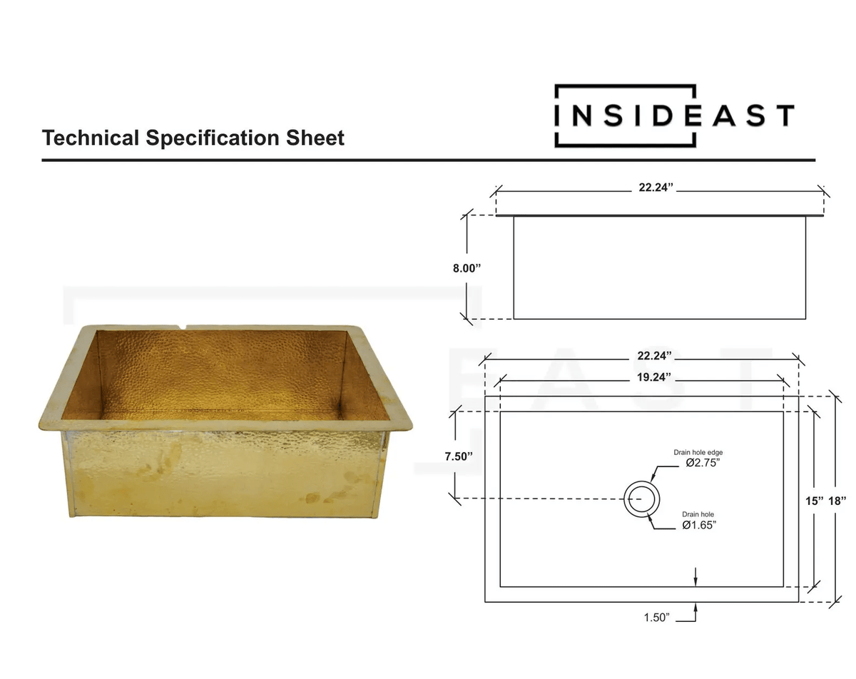 Hammered Brass Kitchen Sink – Rectangular Farmhouse & Kitchen Island Sink - Insideast