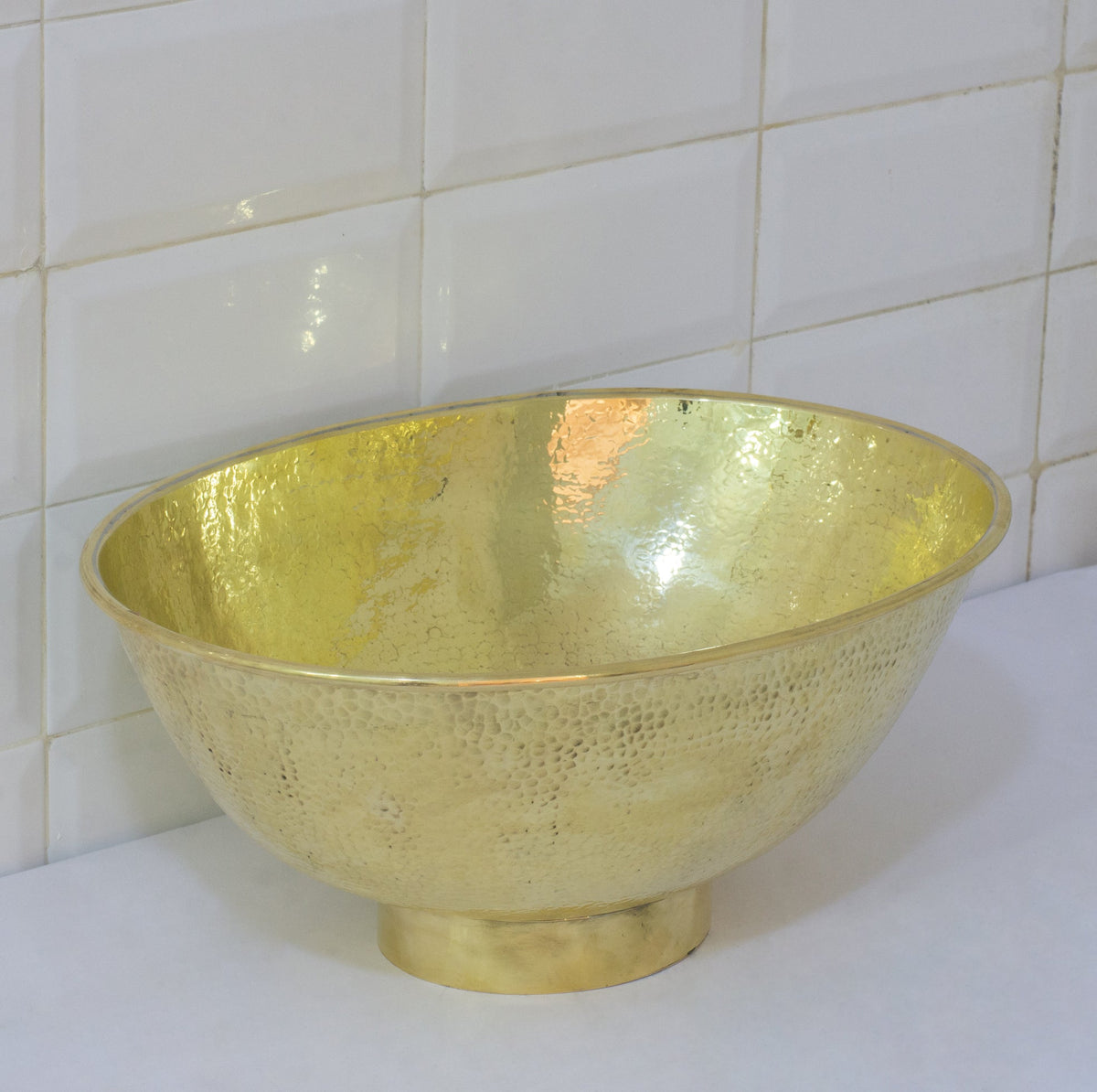Hammered Brass Oval Vessel Sink | Handmade Bathroom Washbasin - Insideast