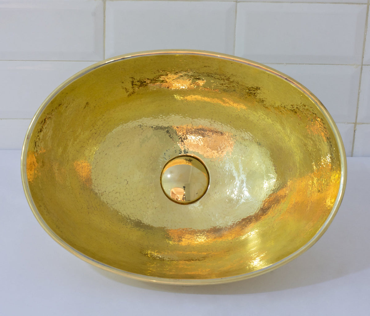 Hammered Brass Oval Vessel Sink | Handmade Bathroom Washbasin - Insideast